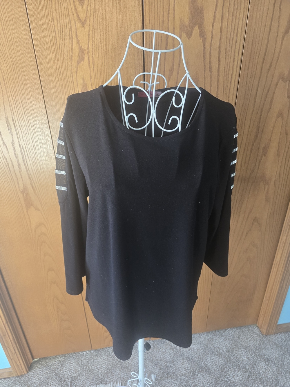 Scarlett Black Long Sleeve Top with Silver Sleeve Stripes